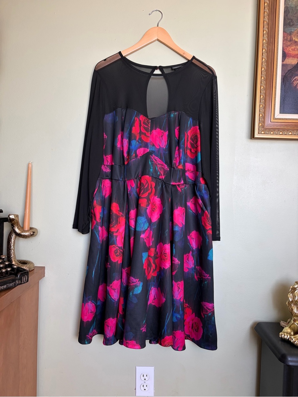 Torrid Black Sheer Floral Corset Lace Up Flare Dress Size 3 Dark Romantic Witchy - Picture 10 of 16
